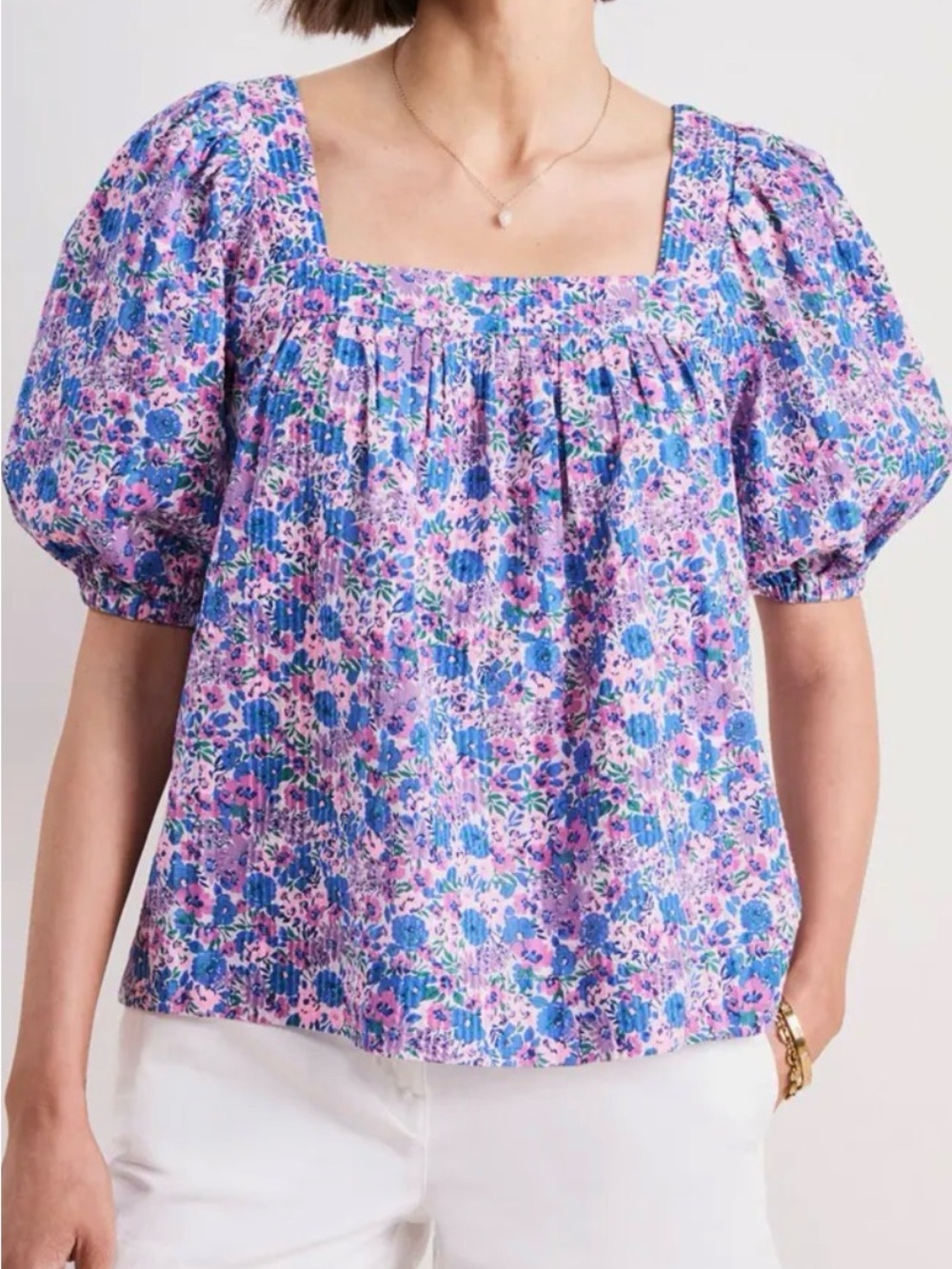 NEW Vineyard Vines Purple and Pink Floral Square-Neck Top size medium